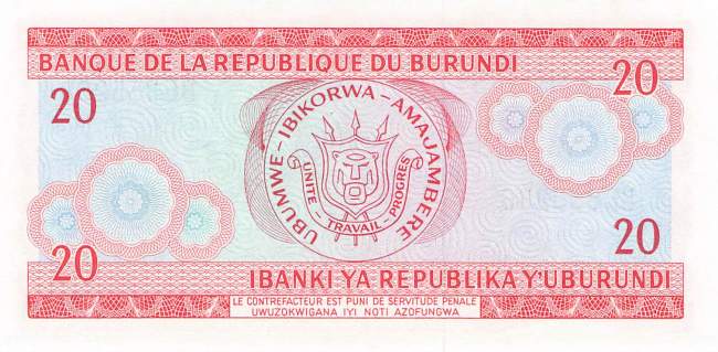 Burundi p27b 20 Francs 1983